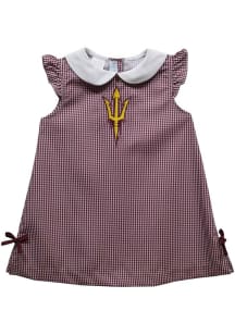 Vive La Fete Arizona State Sun Devils Baby Girls Maroon Gingham Short Sleeve Dress