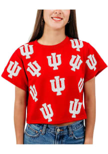 Indiana Hoosiers Womens Crimson Sequin Short Sleeve T-Shirt