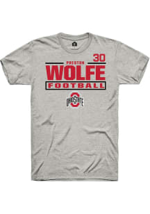 Preston Wolfe Ohio State Buckeyes Ash Football NIL Stacked Box Short Sleeve Player T Shirt