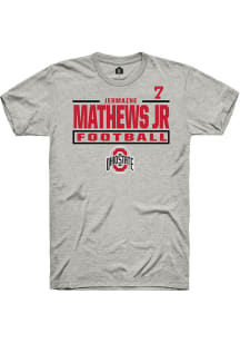 Jermaine Mathews Jr Ohio State Buckeyes Ash Football NIL Stacked Box Short Sleeve Player T Shirt