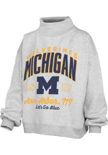 Pressbox Michigan Wolverines Womens Ash Lingo Mock Neck Crew Sweatshirt