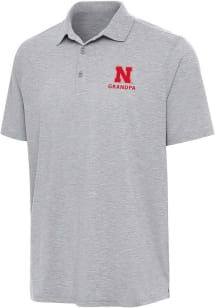 Antigua Nebraska Cornhuskers Mens Grey Par 3 Grandpa Short Sleeve Polo