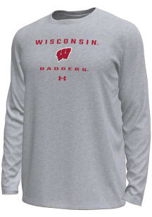 Under Armour Wisconsin Badgers Grey Straight Name Tech Stretch Long Sleeve T-Shirt