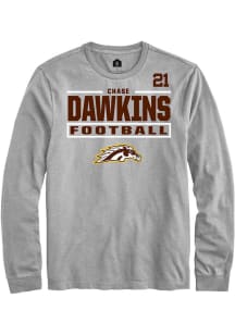 Chase Dawkins Western Michigan Broncos Grey Football NIL Stacked Box Long Sleeve Player T Shirt