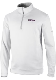 Columbia UConn Huskies Mens White Heat Seal Omni Wick Wickhams Hills Long Sleeve Qtr Zip Pullover