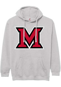 Miami RedHawks Mens Ash Oversized Primary M Logo Long Sleeve Hoodie