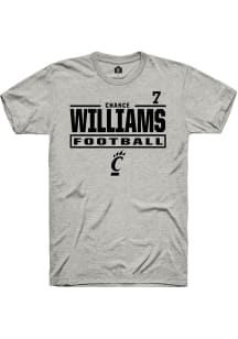Chance Williams Cincinnati Bearcats Ash Football NIL Stacked Box Short Sleeve Player T Shirt
