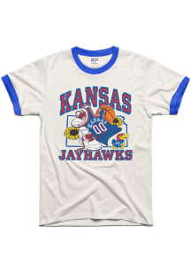 Charlie Hustle Kansas Jayhawks White Sunflower Ringer Short Sleeve Fashion T Shirt