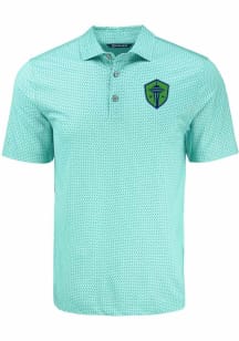 Cutter and Buck Seattle Sounders FC Mens Green Pike Shadow Check Short Sleeve Polo