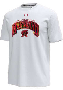 Under Armour Maryland Terrapins White Iridescent Arch Mascot Mens Basketball Short Sleeve Fashion..