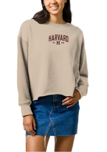 Harvard Crimson Womens Beige Reverse Fleece Crew Sweatshirt