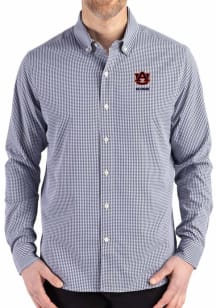 Cutter and Buck Auburn Tigers Mens Navy Blue Alumni Gingham LS Woven Long Sleeve Dress Shirt