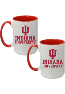 Indiana Hoosiers Logo + Wordmark 2 Pack Inner Color Ceramic Mug - White