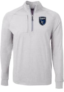Cutter and Buck San Jose Earthquakes Mens Grey Adapt Eco Long Sleeve Qtr Zip Pullover