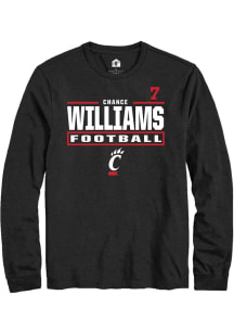 Chance Williams Cincinnati Bearcats Black Football NIL Stacked Box Long Sleeve Player T Shirt