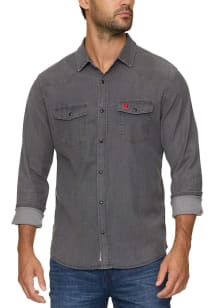 Nebraska Cornhuskers Mens Charcoal Sacramento Chambray Western Long Sleeve Dress Shirt