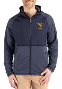 Cutter and Buck West Virginia Mountaineers Mens Navy Blue Alumni Peshastin Long Sleeve Full Zip Ja..