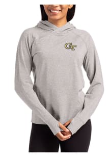 Cutter and Buck GA Tech Yellow Jackets Womens Grey Adapt Knit Hood Hooded Sweatshirt