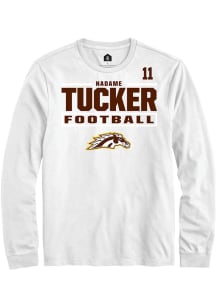Nadame Tucker Western Michigan Broncos White Football NIL Stacked Box Long Sleeve Player T Shirt