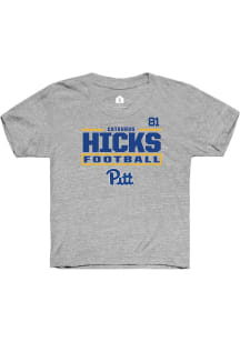 Cataurus Hicks Pitt Panthers Youth Grey NIL Stacked Box Player Tee