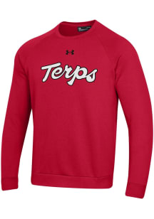 Under Armour Maryland Terrapins Mens Red All Day Fleece Long Sleeve Crew Sweatshirt