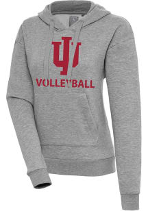 Antigua Indiana Hoosiers Womens Grey Heather Volleyball  Victory Hooded Sweatshirt