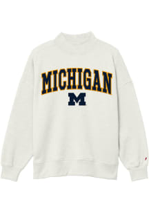 Michigan Wolverines Womens Oatmeal Diana Mock Neck Crew Sweatshirt