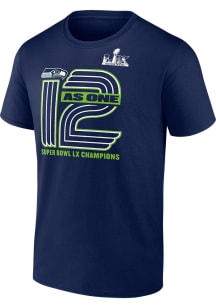 Seattle Seahawks Navy Blue 2025 Super Bowl Champions Lx Ht On Top Short Sleeve T Shirt