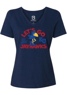 Summit Sportswear Kansas Jayhawks Womens Navy Blue Let's Go Jayhawks Short Sleeve T-Shirt