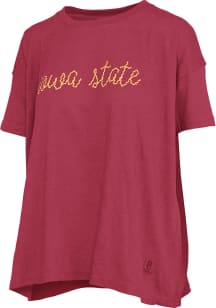 Pressbox Iowa State Cyclones Womens Cardinal Red Swirl Script Short Sleeve T-Shirt