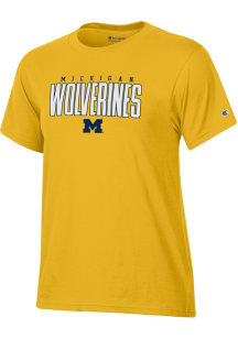 Champion Michigan Wolverines Womens Yellow Applique Short Sleeve T-Shirt