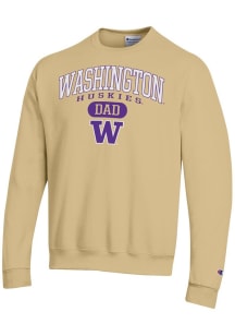 Champion Washington Huskies Mens Gold Dad Pill Powerblend Long Sleeve Crew Sweatshirt
