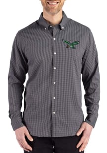 Cutter and Buck Philadelphia Eagles Mens Black Historic Gingham LS Woven Long Sleeve Dress Shirt