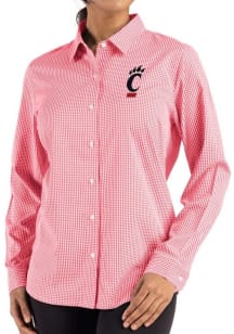 Cutter and Buck Cincinnati Bearcats Womens Epic Confidence Gingham Long Sleeve Red Dress Shirt