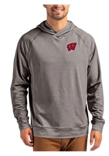 Cutter and Buck Wisconsin Badgers Mens Black Adapt Knit Hood Long Sleeve Hoodie