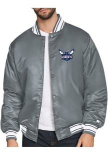 Starter Charlotte Hornets Mens Grey Satin Varisty Medium Weight Jacket