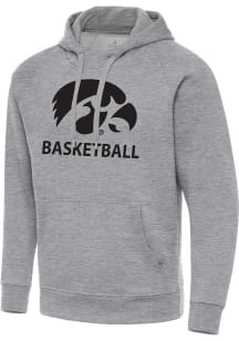Antigua Iowa Hawkeyes Mens Grey Heather Basketball Victory Long Sleeve Hoodie