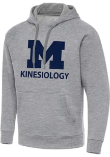 Antigua Michigan Wolverines Mens Grey Heather Michigan Kinesiology Victory Long Sleeve Hoodie