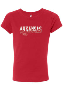 Summit Sportswear Arkansas Razorbacks Girls Cardinal Bling Script Short Sleeve Fashion T-Shirt