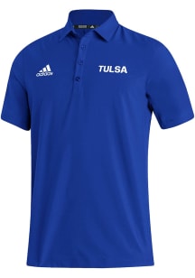 Adidas Tulsa Golden Hurricane Mens Blue Tulsa Wordmark Stadium Coaches Short Sleeve Polo