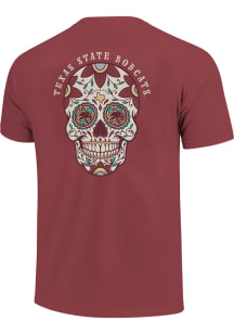 Texas State Bobcats Maroon Sugar Skull Short Sleeve T Shirt