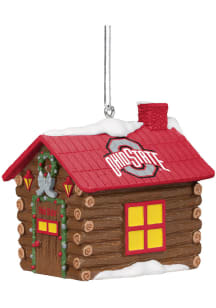 Ohio State Buckeyes Resin Log Cabin Ornament - Red