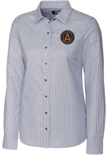 Cutter and Buck Atlanta United FC Womens Stretch Oxford Stripe Long Sleeve Charcoal Dress Shirt