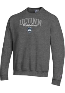 Champion UConn Huskies Mens Charcoal Grandma Script Powerblend Long Sleeve Crew Sweatshirt