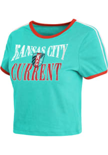 WEAR by Erin Andrews KC Current Womens Teal Ringer Baby Tee Short Sleeve T-Shirt