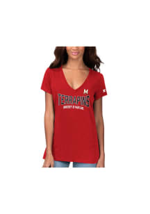 Maryland Terrapins Womens Red Started V Short Sleeve T-Shirt
