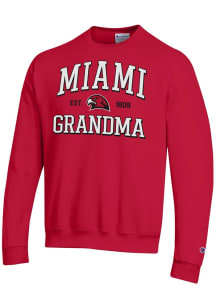 Champion Miami RedHawks Mens Red Est. Date Grandma Powerblend Long Sleeve Crew Sweatshirt