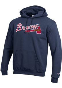 Champion Atlanta Braves Mens Navy Blue Powerblend Long Sleeve Hoodie