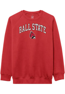 Ball State Cardinals Mens Red Arch Mascot Long Sleeve Crew Sweatshirt