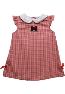 Vive La Fete Miami RedHawks Toddler Girls Red Gingham Short Sleeve Dress
